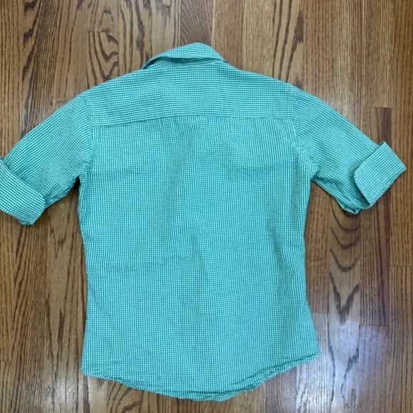 Ralph Lauren Sport Kelly Green Gingham Kids 3/4 Sleeve Button Down Shirt - Picture 2 of 6